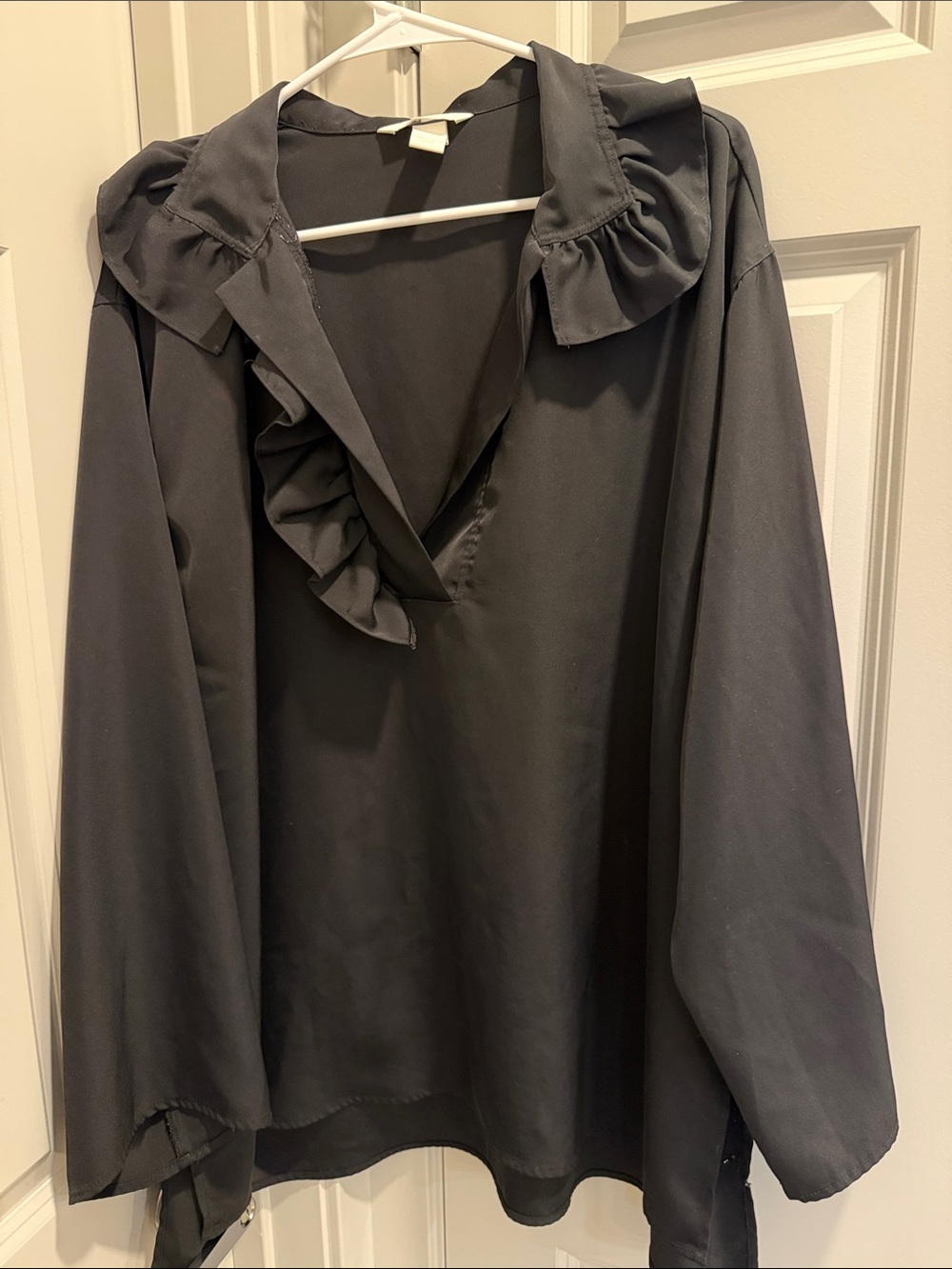 H&M Black Blouse with Ruffled Neckline